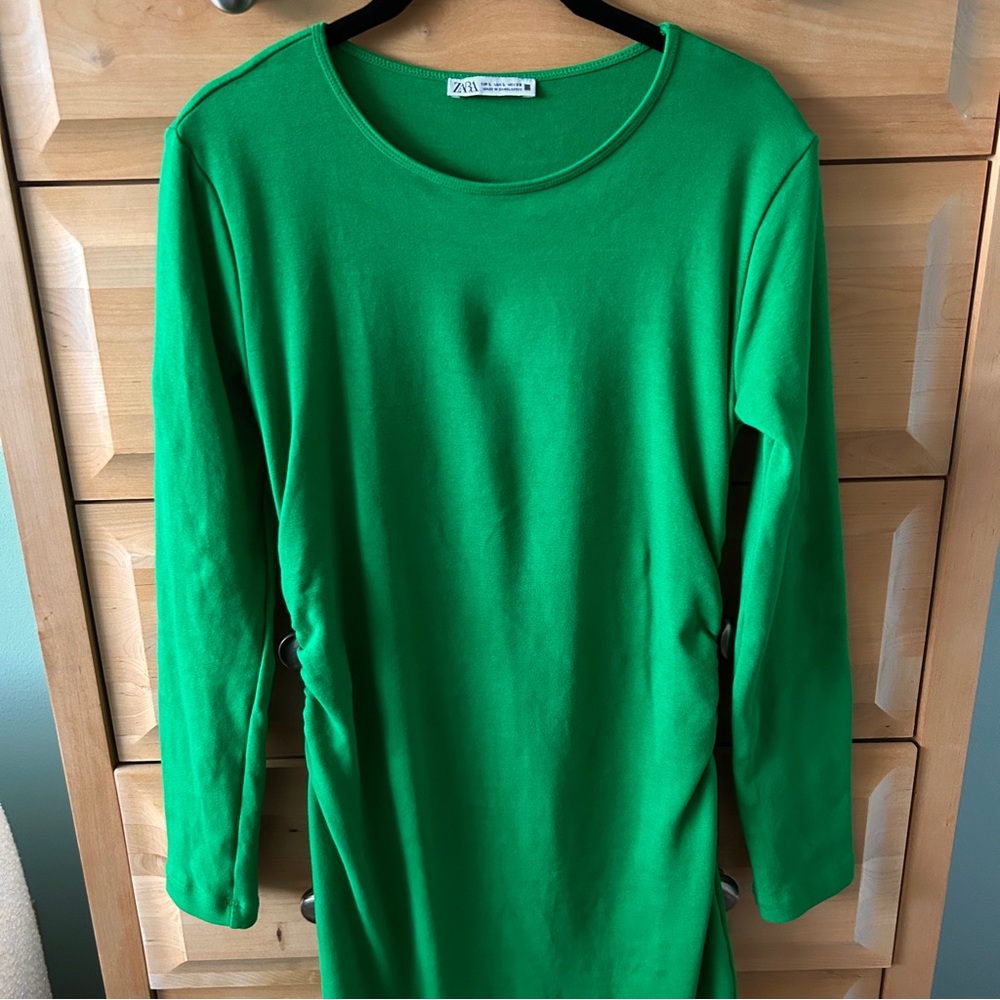 Zara Green Gathered Midi Dress - Picture 4 of 10